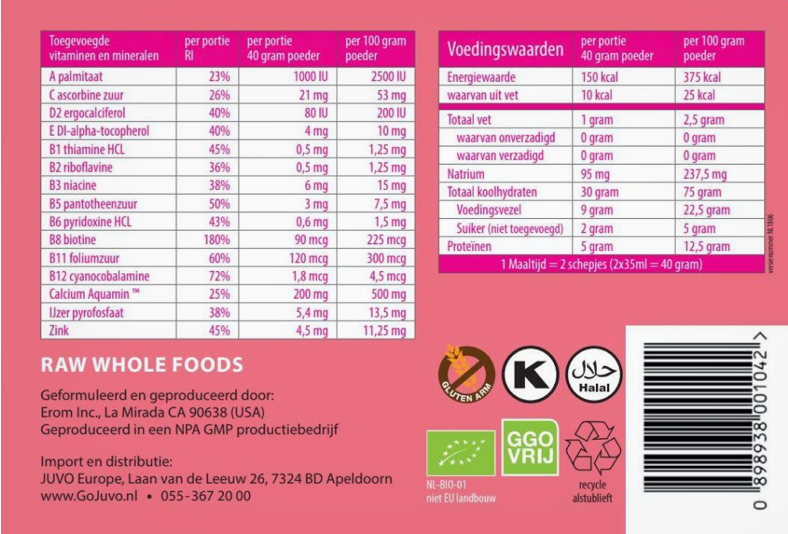 Juvo Slim Rose Raw vegan maaltijdvervanger