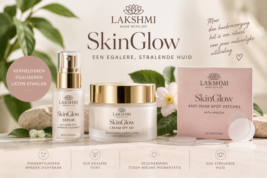 Lakshmi SkinGlow verzorging voor pigmentvlekken met serum, SPF 50+ crème en Anti Dark Spot Patches