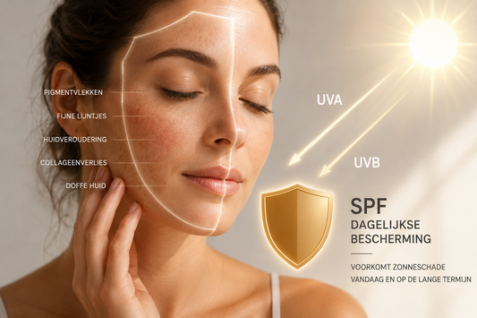 Dagelijkse SPF beschermt de huid tegen UVA- en UVB-straling, huidveroudering en pigmentvlekken