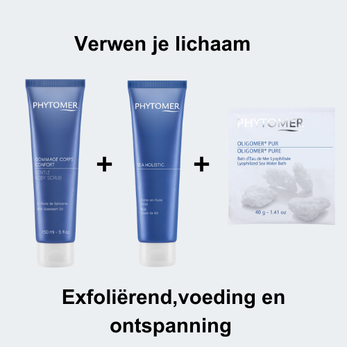Phytomer body set scrub en body cream met badproduct voor verzorgde huid