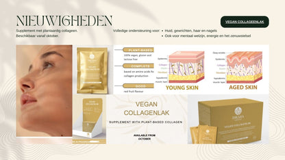 Vegan collageensupplement met Ashwagandha, Resveratrol en Kurkuma voor huid, haar, nagels en welzijn.