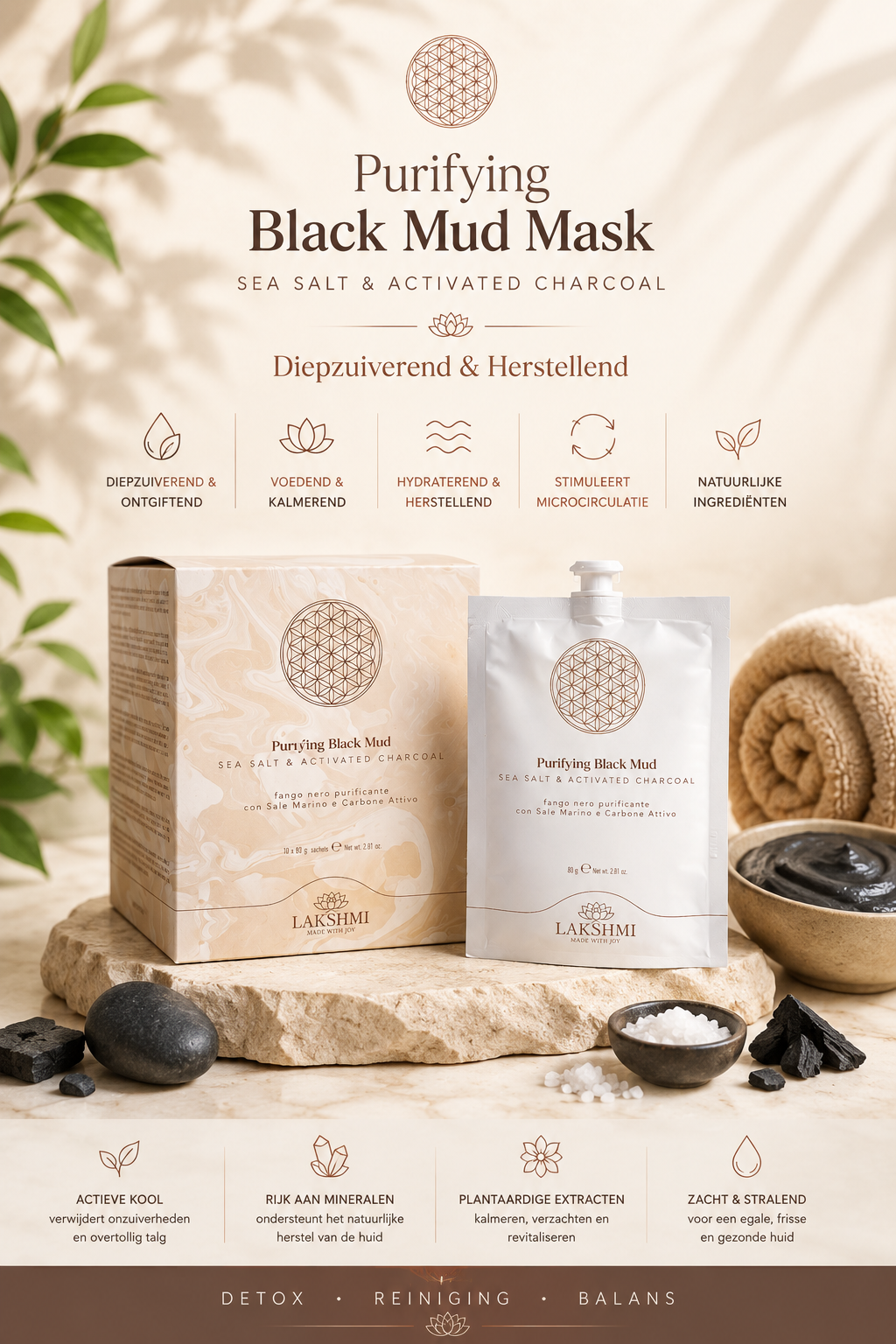 Black Mud Mask van Lakshmi voor acne, onzuivere huid en verstopte poriën