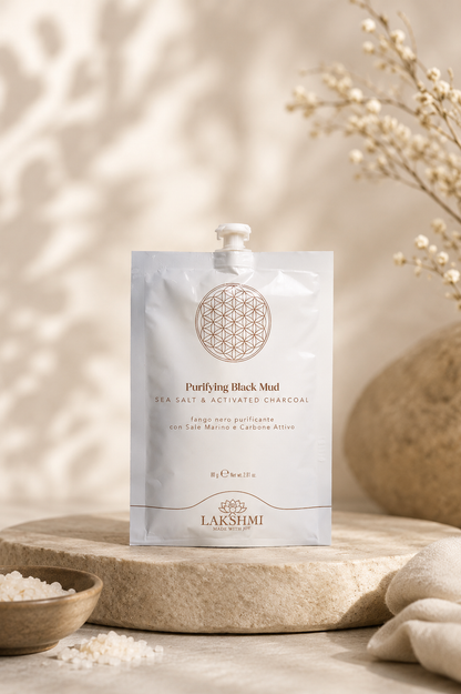 Lakshmi Black Mud Mask 80 gram diepzuiverend detox masker met actieve kool en zwarte modder uit Cyprus