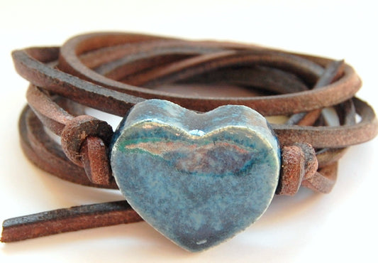 Armband leren veter met met jeans hart